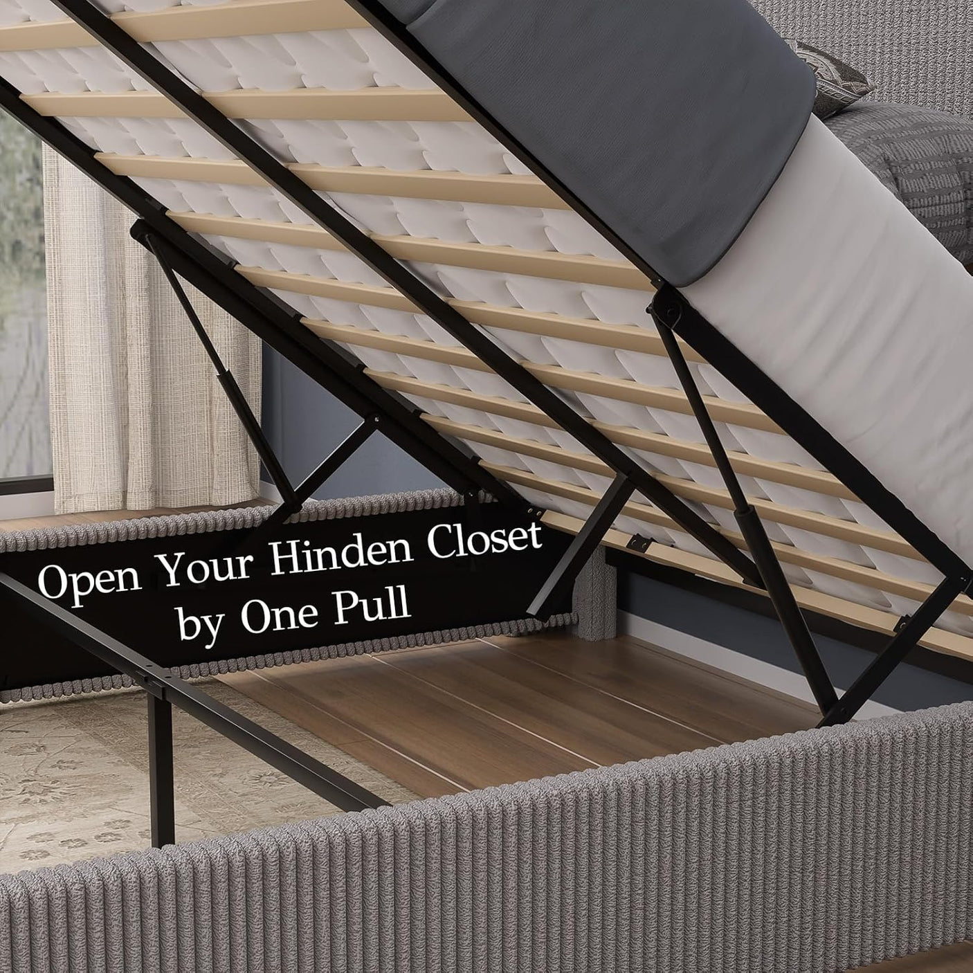 58" Tall Full Bed Frame with Lift Up Storage