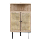 Corner Rattan Storage Cabinet with Adjustable Shelf - Boho Triangle Design