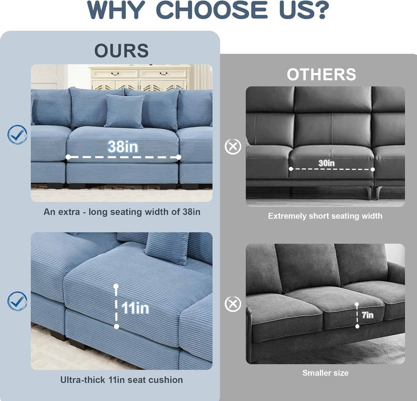 54" Oversized Corduroy Modular Sectional Sofa - Premium Comfort with High-Density Foam & Flexible Design