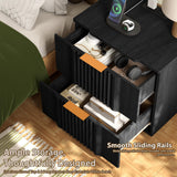 Yechen Fluted Wood Nightstand with 20W Fast Charging – 2-Drawer Bedside Table, Black
