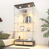 YECHEN Glass Display Cabinet with LED Lights | Double-Door Curio Cabinet with 2 Drawers