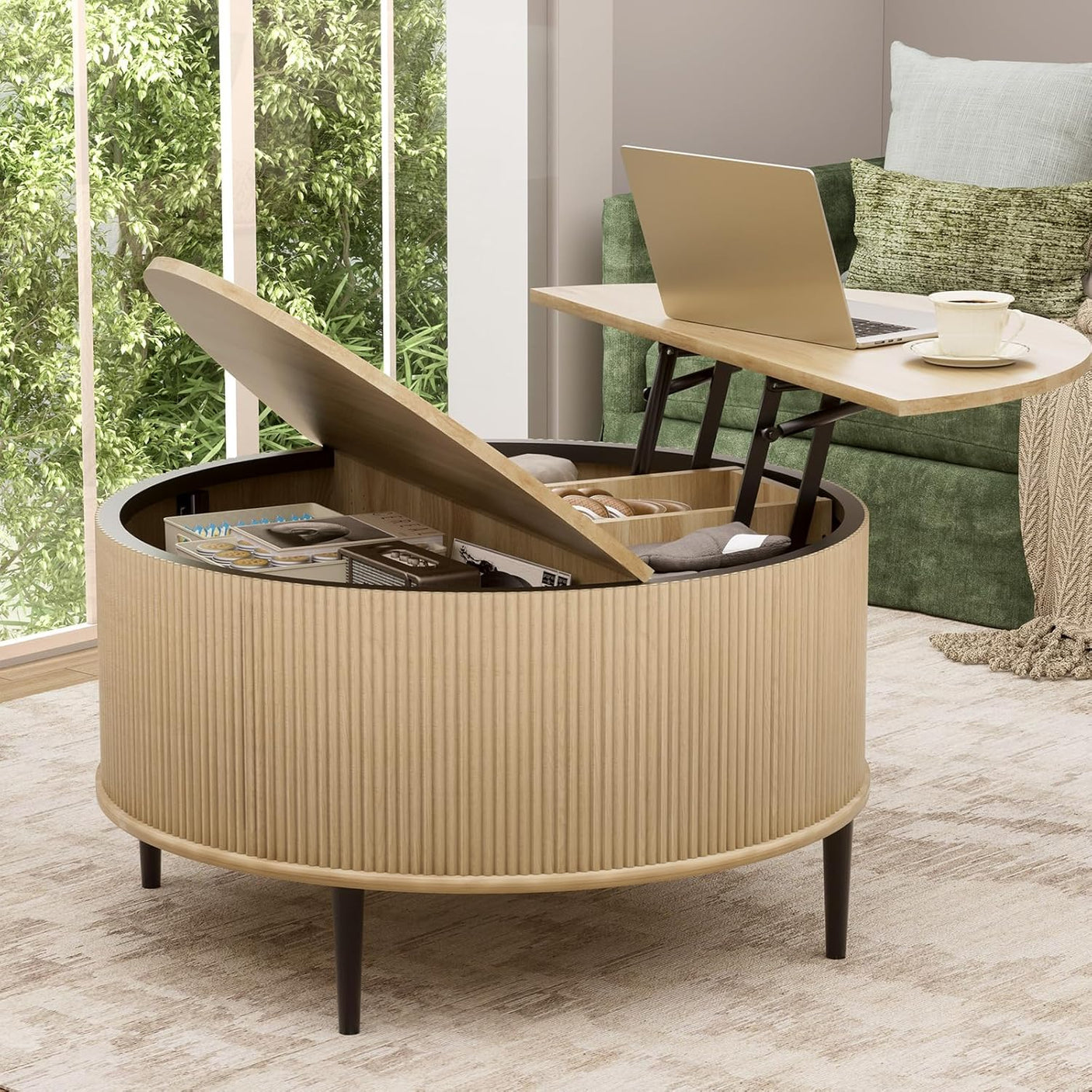 31.5" Round Coffee Table with Storage