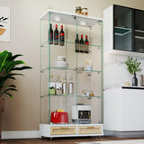 YECHEN Glass Display Cabinet with LED Lights | Double-Door Curio Cabinet with 2 Drawers