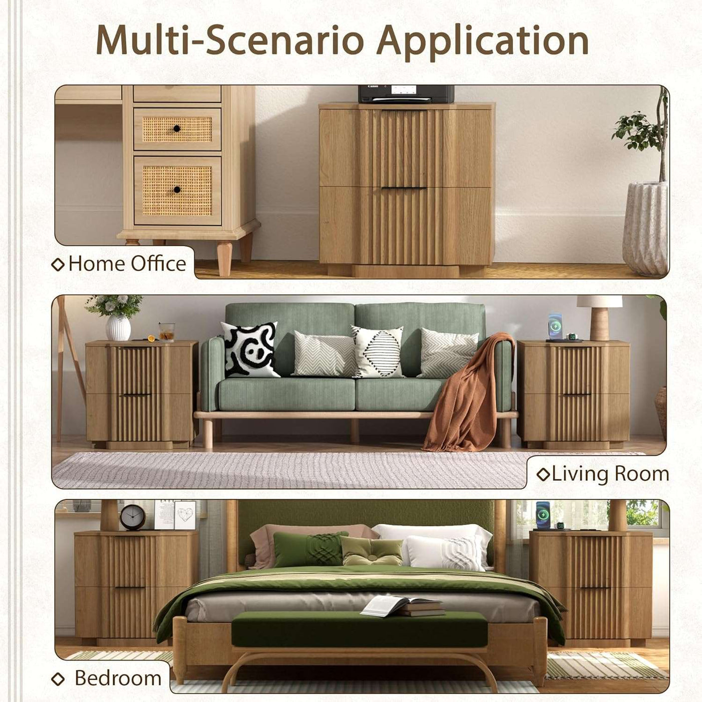 Fluted Nightstand with Charging Station