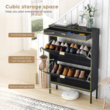 Slim Entryway Shoe Organizer with Half linear Circle Doors