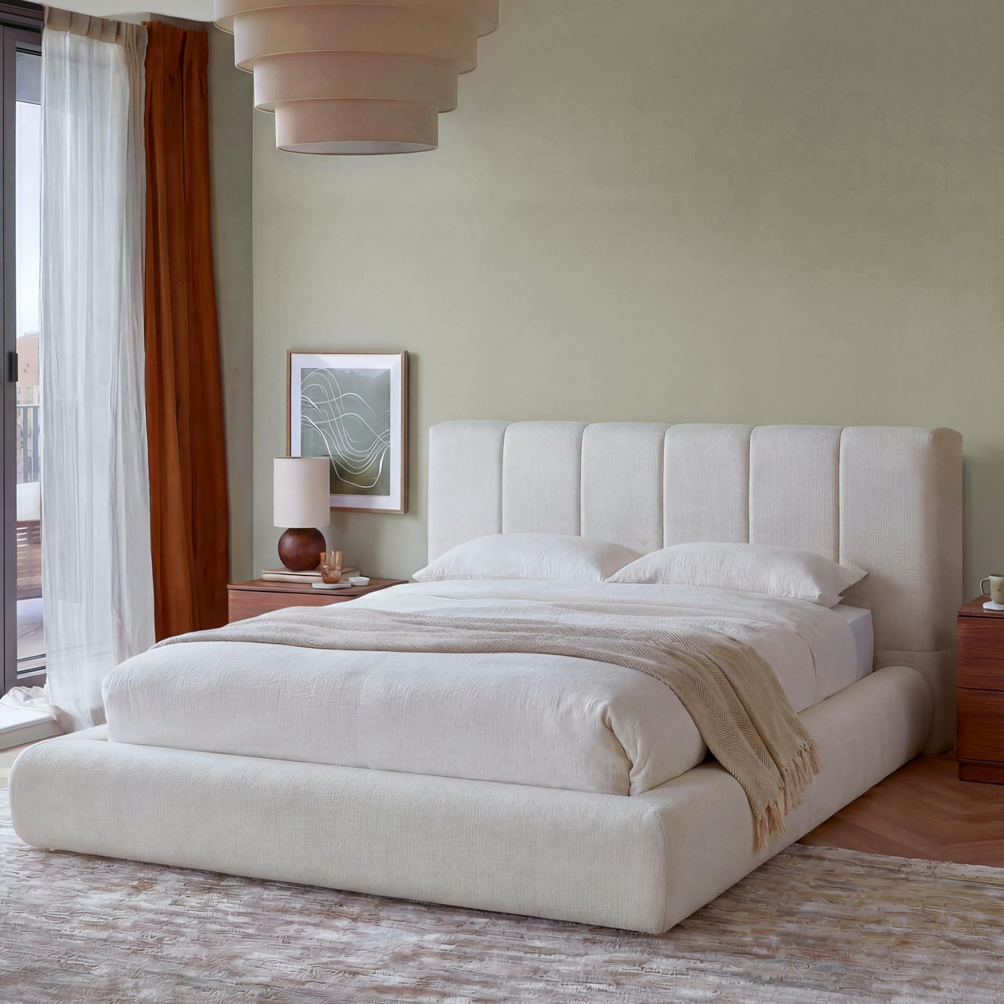 Cloud Bed Frame with Removable Headboard | Boucle Upholstered | Queen & King