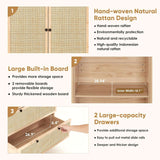 74" Natural Rattan Woven Wardrobe Armoire Closet