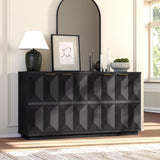 Yechen 59" Walnut Sideboard – Modern 3D Geometric Buffet Cabinet