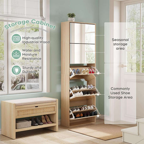 Mirror Shoe Cabinet with 5 Flip Drawers