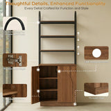 YECHEN Modern 71" Arched Bookcase with Reeded Design Doors | 7-Tier Tall Bookshelf with Storage Cabinet & Adjustable Shelves