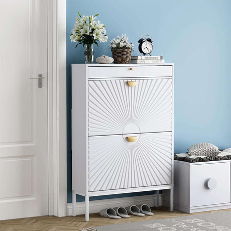 Slim Entryway Shoe Organizer with Half-Circle Doors