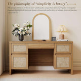 Yechen 57" Modern Rattan Executive Desk with 5 Drawers