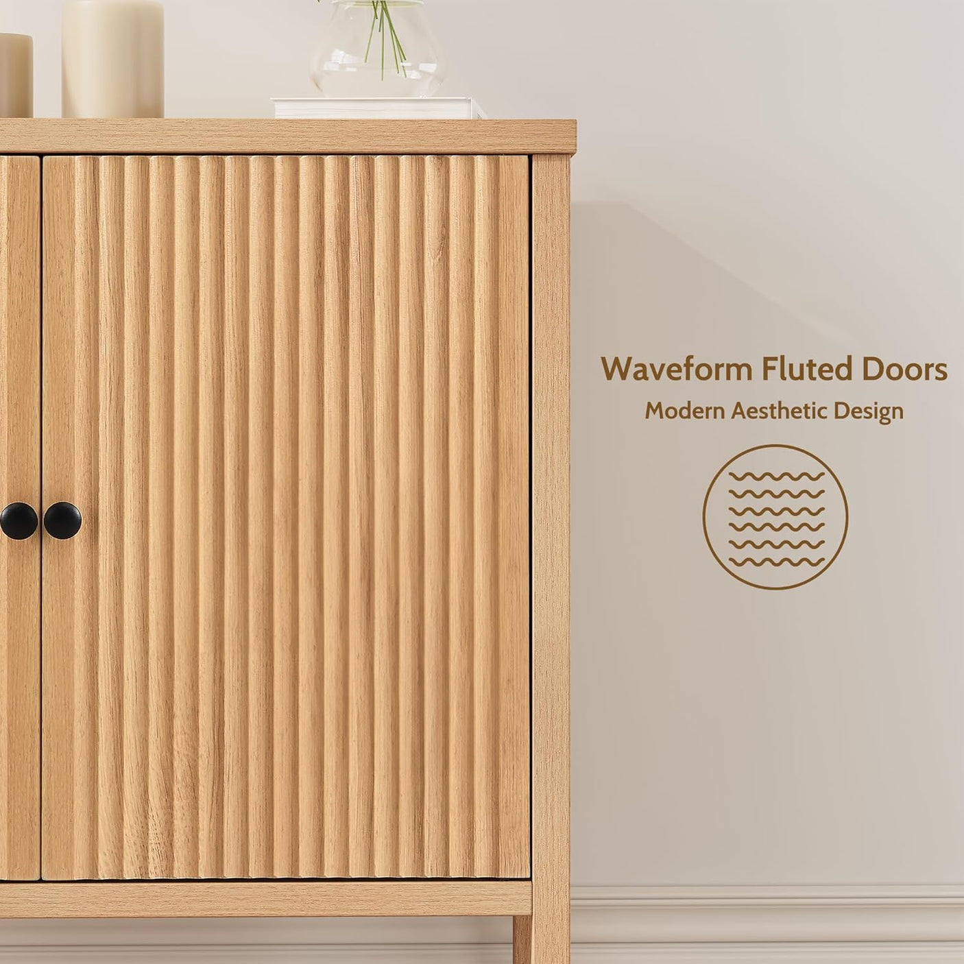 Natural Rattan Fluted Buffet Storage Cabinet