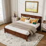 Farmhouse Bed Frame with LED Lights & Charging Station | Solid Pine Wood | Queen & King