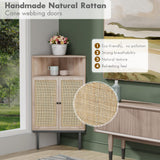 Corner Rattan Storage Cabinet with Adjustable Shelf - Boho Triangle Design