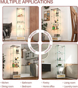 YECHEN Glass Display Cabinet with LED Lights | 4-Shelf Curio Cabinet with Drawer & Locking Door