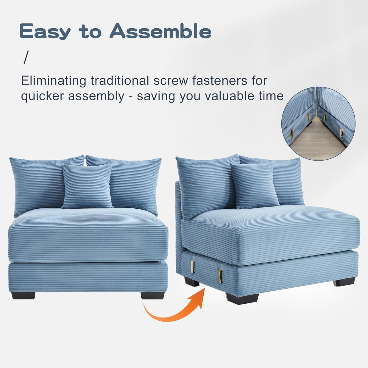 54" Oversized Corduroy Modular Sectional Sofa - Premium Comfort with High-Density Foam & Flexible Design