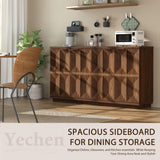 Yechen 59" Walnut Sideboard – Modern 3D Geometric Buffet Cabinet