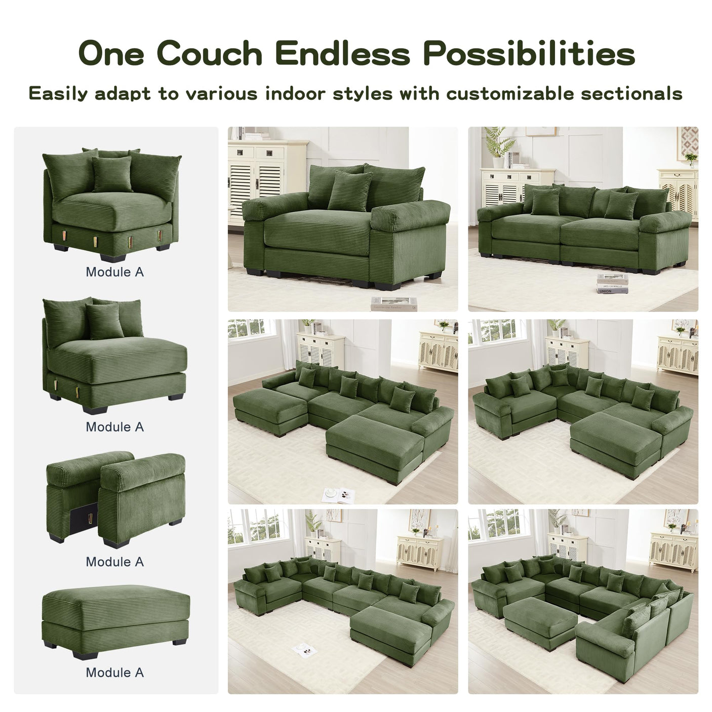 54" Oversized Corduroy Modular Sectional Sofa - Premium Comfort with High-Density Foam & Flexible Design