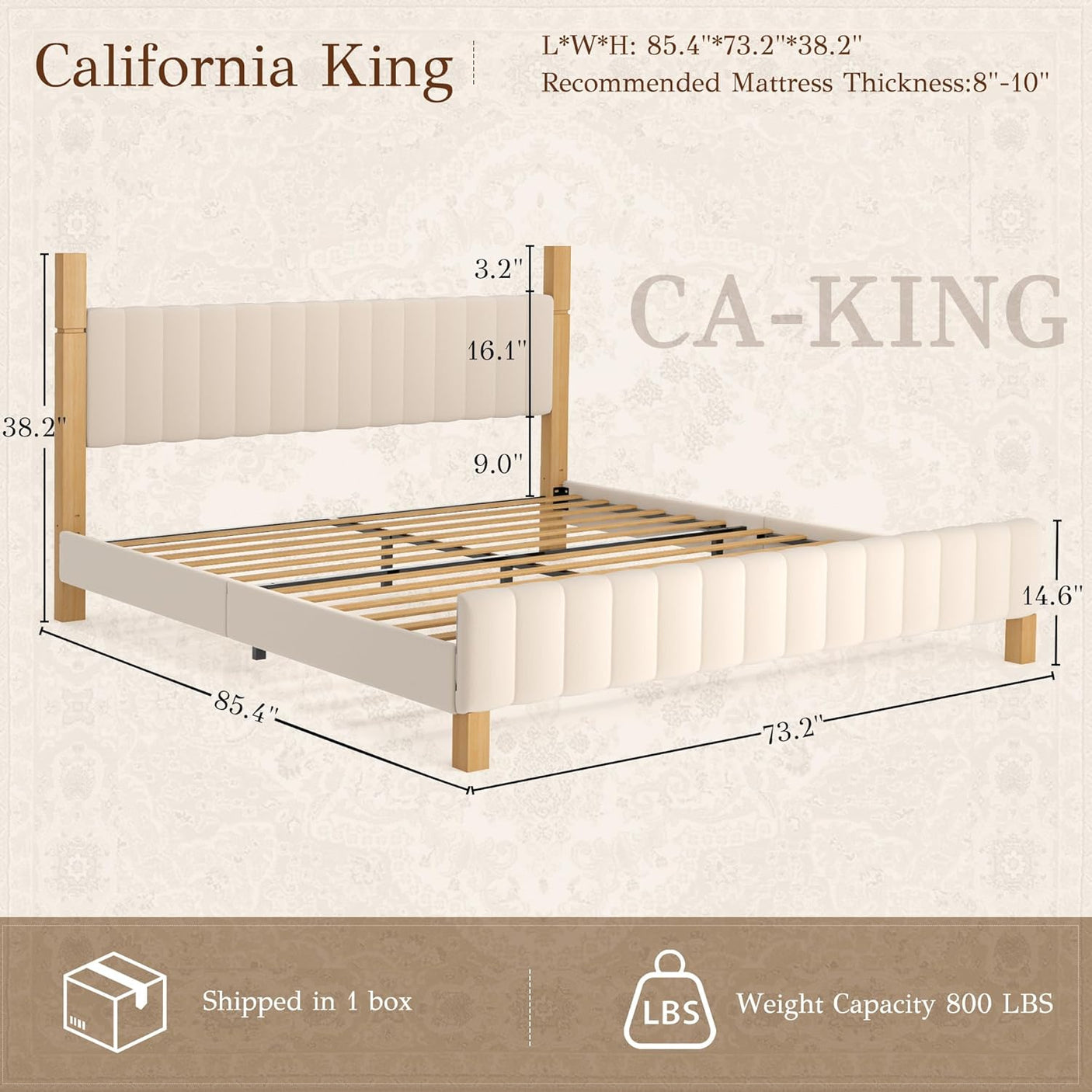 Yechen Full Size Natural Wood Bed Frame with Headboard