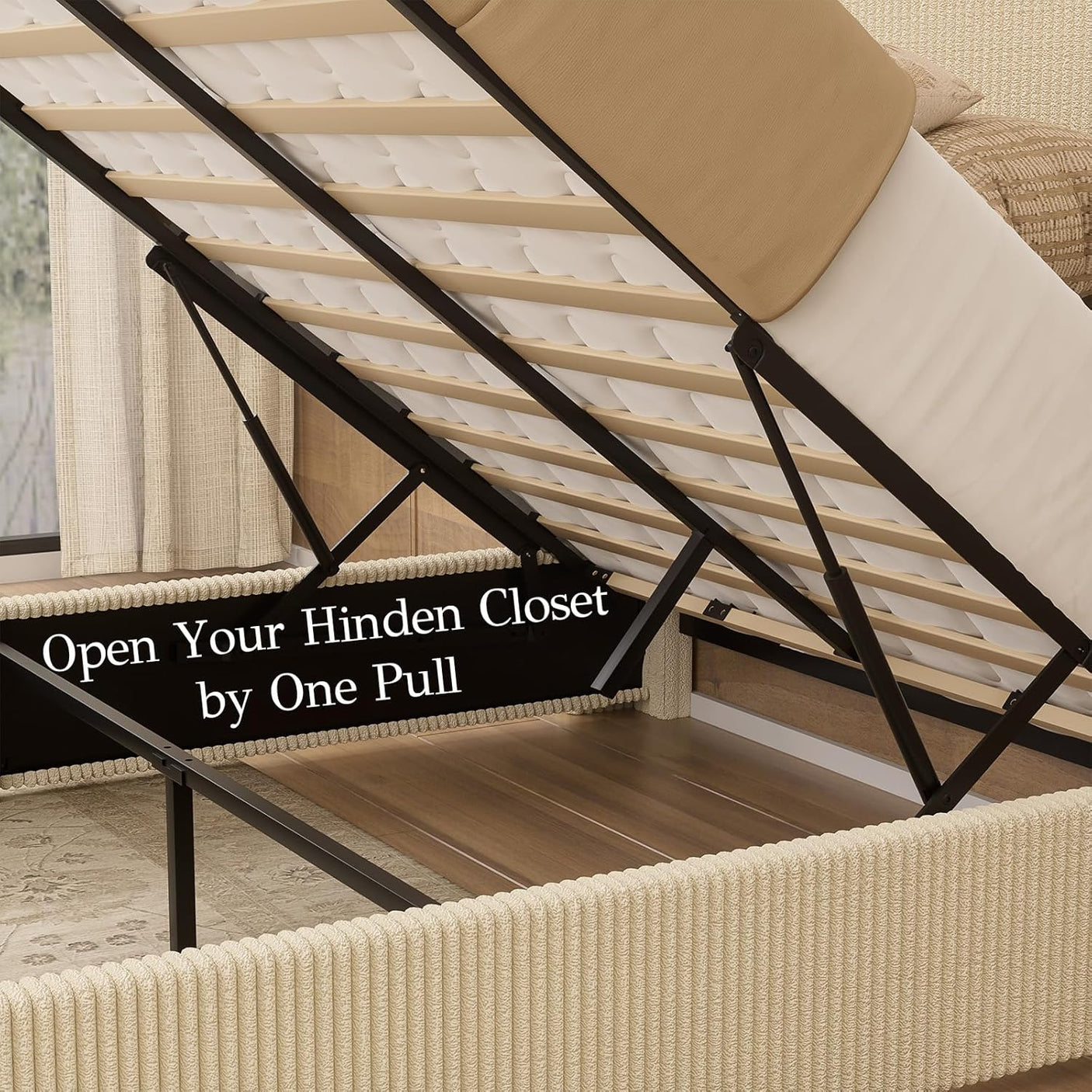 58" Tall Full Bed Frame with Lift Up Storage