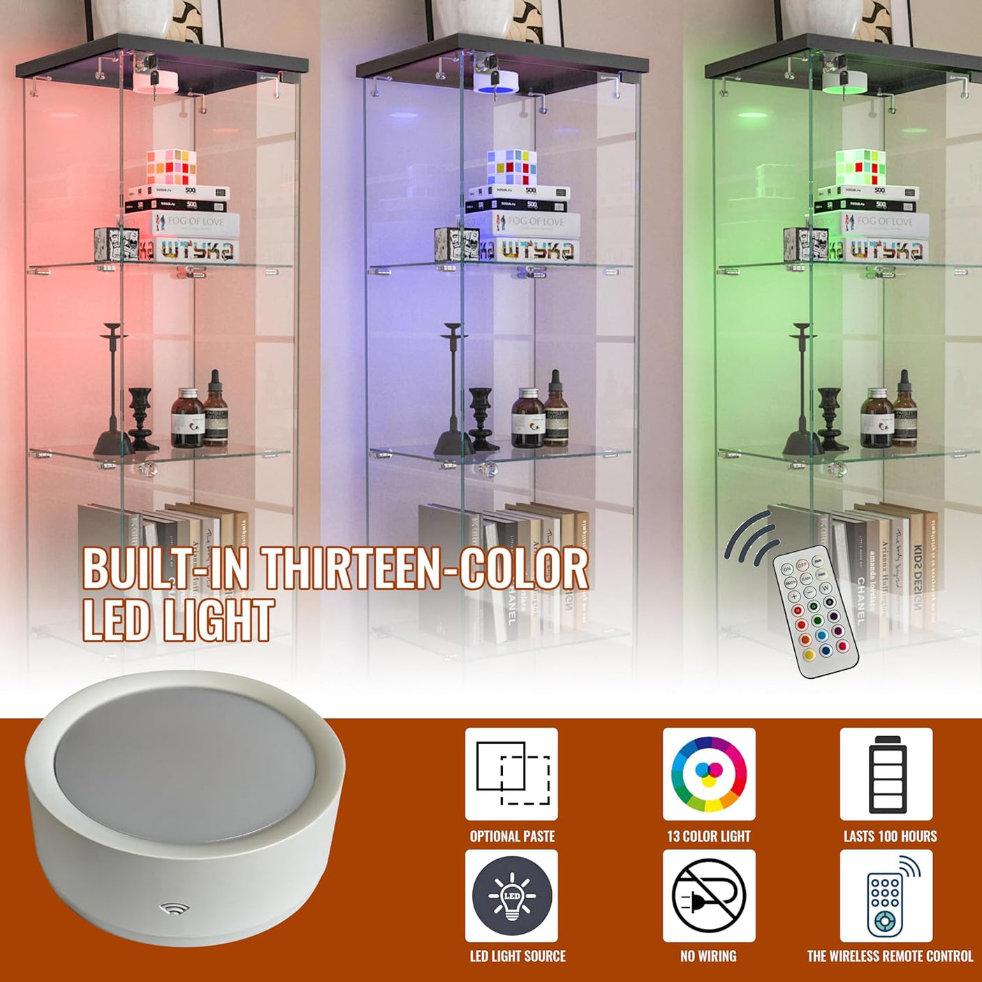 YECHEN Glass Display Cabinet with LED Lights | 4-Shelf Curio Cabinet with Drawer & Locking Door