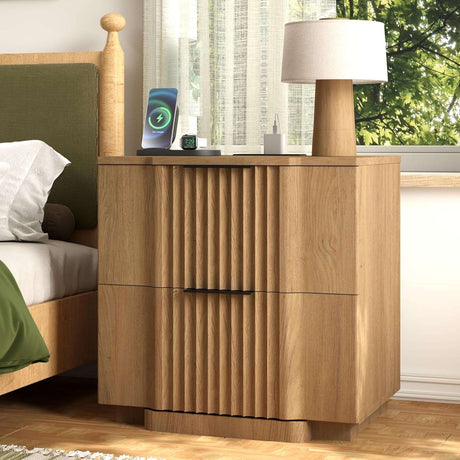 Fluted Nightstand with Charging Station
