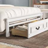 Farmhouse Bed Frame with Storage Drawers & LED Lights | Solid Pine Wood