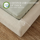 Yechen Cloud Bed Frame | Ribbed Chenille Upholstered Bed with 5.9" Padded Headboard | Queen & King