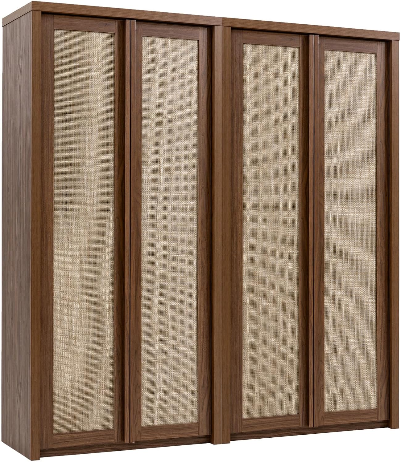Yechen 67" Tall Rattan Pantry Cabinet with Adjustable Shelves, Dark Walnut/Natural Walnut