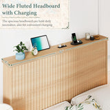 Retro Fluted Queen Bed Frame with 55" Tall Headboard and Storage Drawers