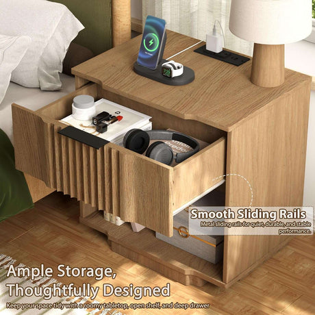 Fluted Night Stand with 20W Fast Charging Station
