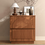 Yechen Modern Fluted Nightstand with Storage, Arched Reeded Night Stand with Charging Station, Bedside Table for Bedroom, Walnut