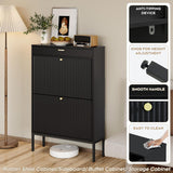 Slim Entryway Shoe Organizer with Half linear Circle Doors