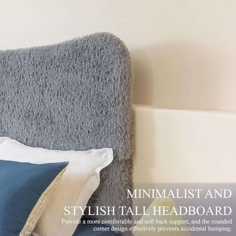 Boho Boucle Cloud Upholstered Platform Bed - Fluffy Soft Bed Frame with Rounded Corners