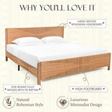 Yechen Home Hand-Woven Rattan Bed with Vintage Headboard