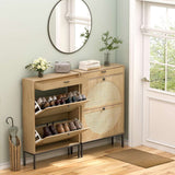 Shoe Rack Storage Organizer with 2 Natural Semi-Circular Rattan Doors