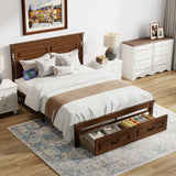 Farmhouse Bed Frame with Storage Drawers & LED Lights | Solid Pine Wood