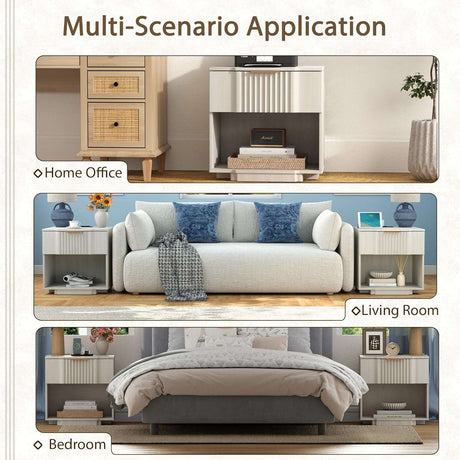 Fluted Night Stand with 20W Fast Charging Station