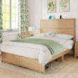 Retro Fluted Queen Bed Frame with 55" Tall Headboard and Storage Drawers