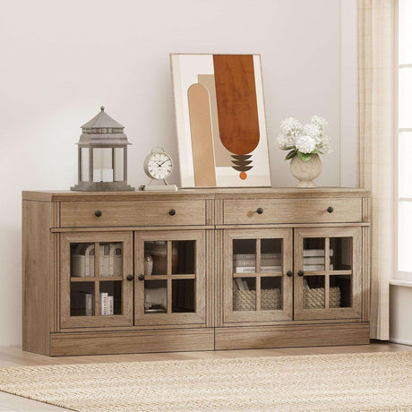 31.5” W Farmhouse Sideboard Cabinet with Drawer & Glass Doors