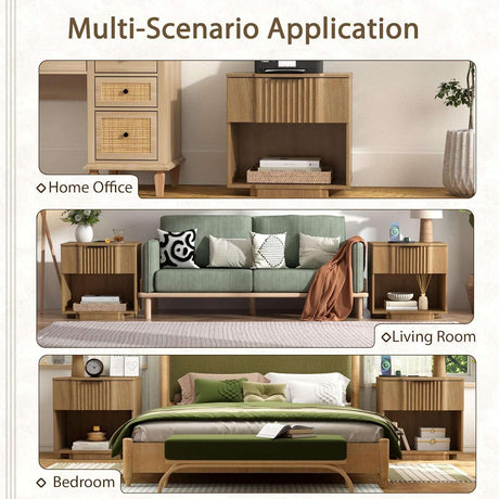 Fluted Night Stand with 20W Fast Charging Station
