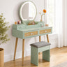 30" Vintage Makeup Vanity Table Set with Flip-Top Mirror & Rattan Drawers, Compact Dressing Table with Padded Stool