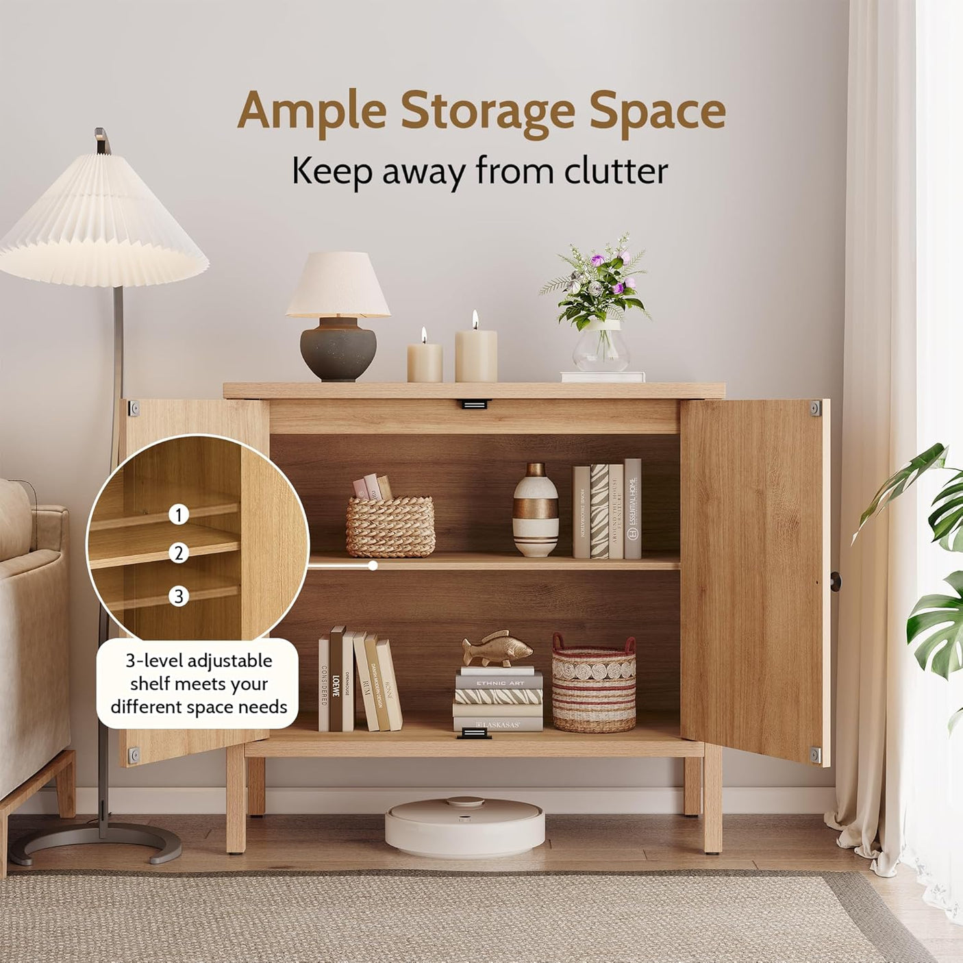 Natural Rattan Fluted Buffet Storage Cabinet