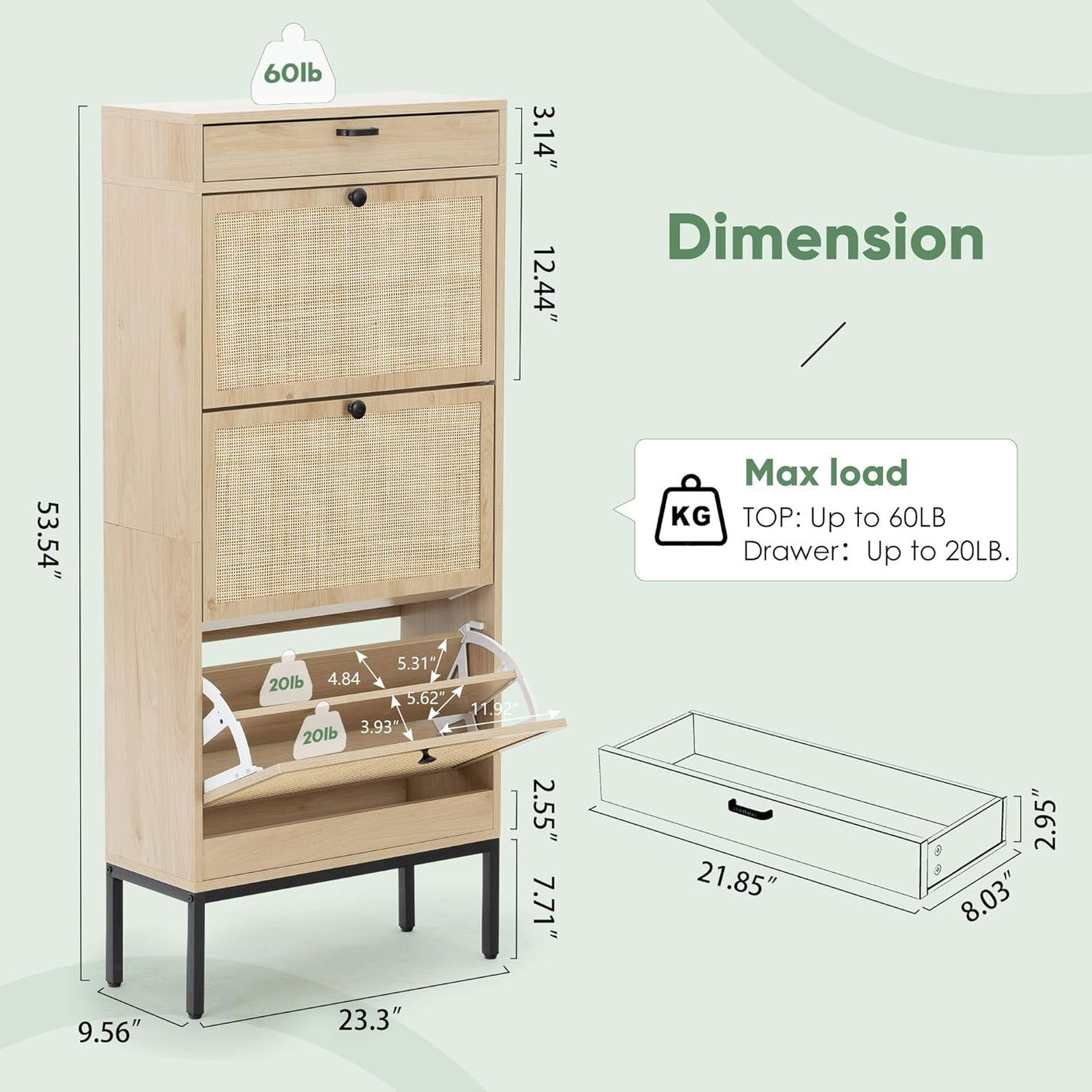 3 Doors Natural Rattan Entryway Storage Shoe Cabinet