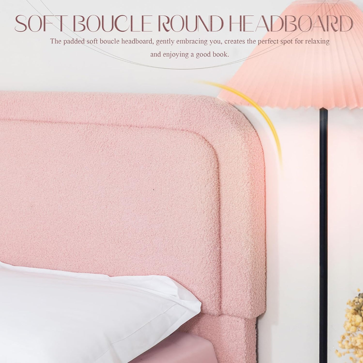 Boucle Fabric Cloud Bed Frame with Round Corner Headboard