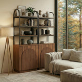 YECHEN Modern 71" Arched Bookcase with Reeded Design Doors | 7-Tier Tall Bookshelf with Storage Cabinet & Adjustable Shelves