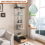 YECHEN Glass Display Cabinet with LED Lights | 4-Shelf Curio Cabinet with Drawer & Locking Door