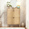 Slim Fluted Shoe Cabinet with Flip Drawers | Entryway Shoe Organizer | Walnut & Natural Oak