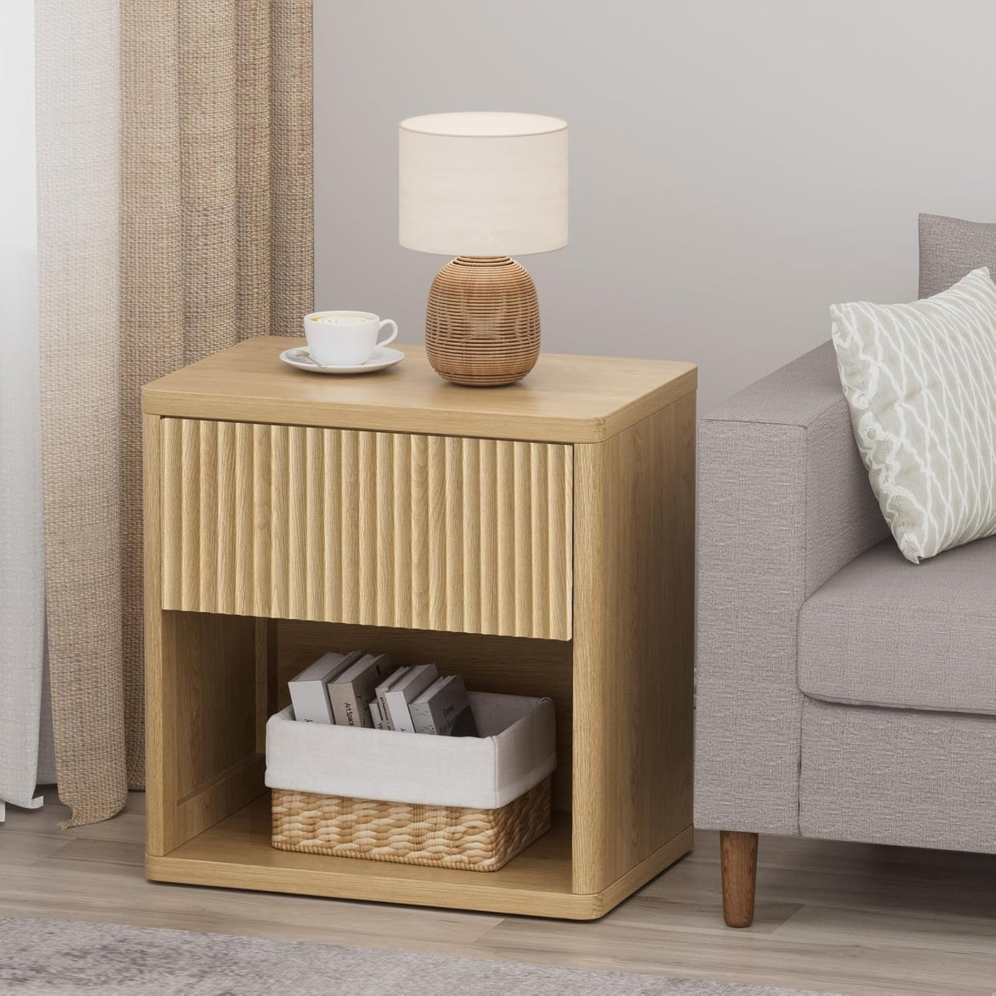 Large Modern Nightstand with Small Built-in Drawers